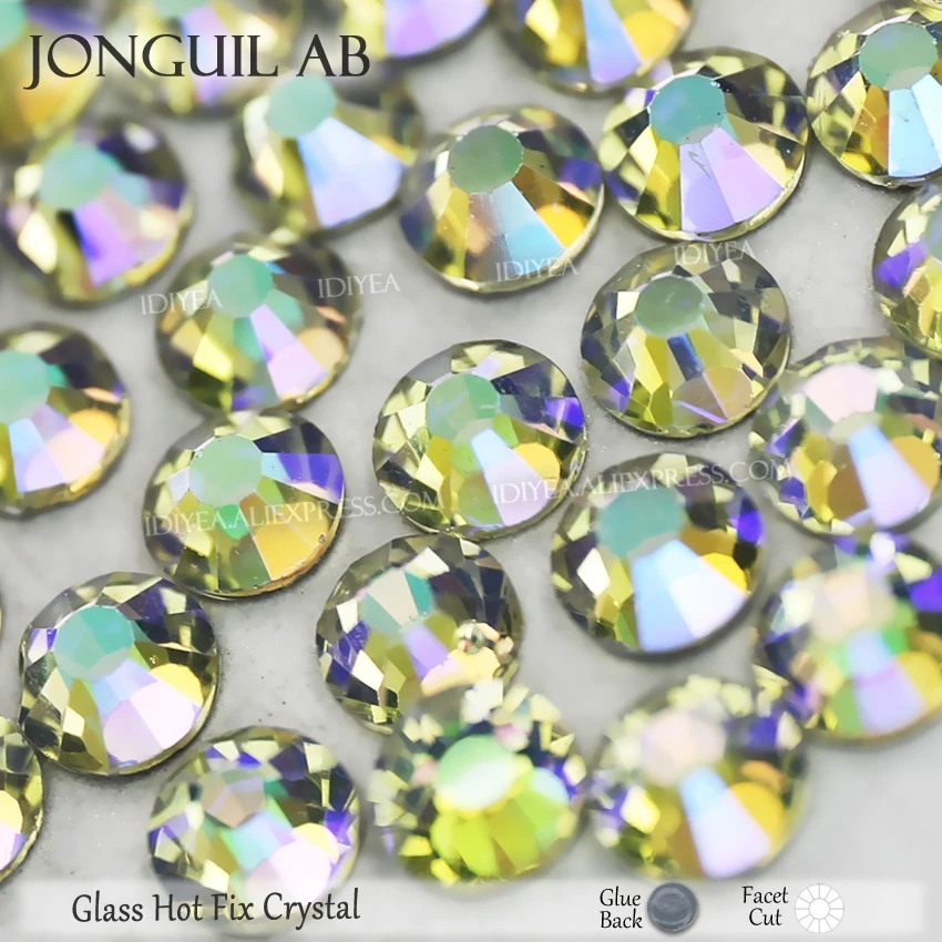 Стеклянные стразы Jonguil AB с горячей фиксацией блестящие плоской спинкой