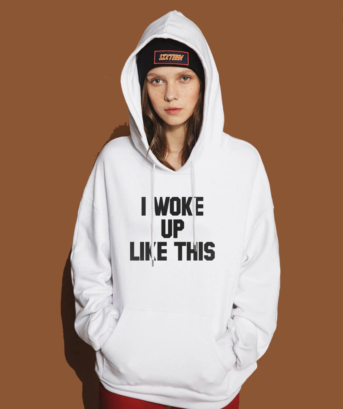 2018 Весенняя флисовая зимняя Толстовка для женщин с капюшоном принтом I WOKE UP LIKE THIS