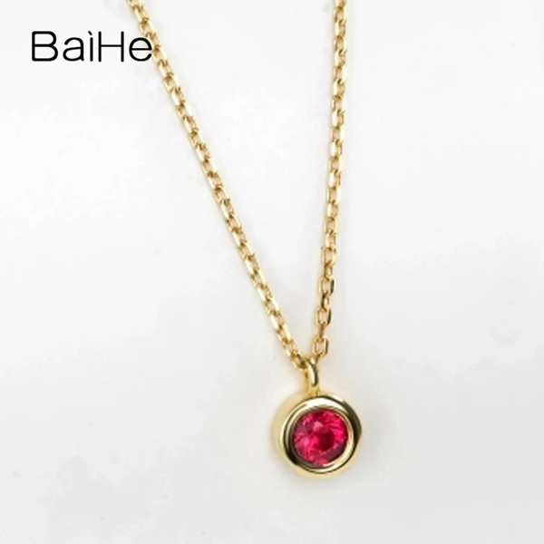 BAIHE Solid из 18-ти кратного желтого золота(AU750) 0.14ct Certified круглая огранка натуральная кожа с натуральным Рубином, украшения для помолвки ожерелья