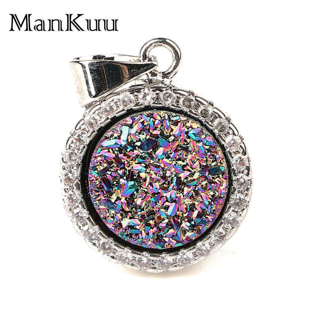 Разноцветные Подвески Mankuu Druzy круглые подвески с посеребренным кристаллом и