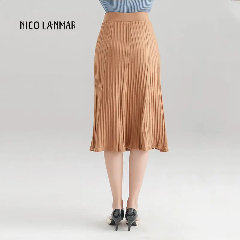 2019 Осенняя Новая модная женская однотонная плиссированная юбка средней длины с