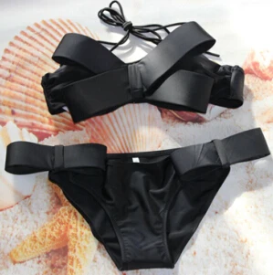 Женский черный сексуальный купальник 2019 Одноцветный Бразильский бикини с