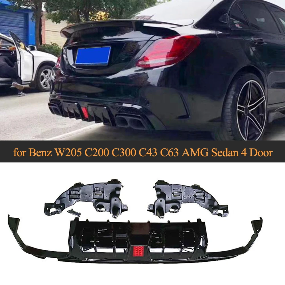 Для заднего бампера W205 диффузор с выхлопом седан для Mercedes Benz c-класс C200 C250 C300 C350 C400 C43 AMG C63 AMG S 14-19