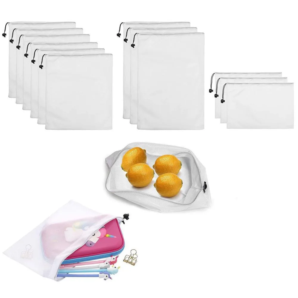 

5pcs Reusable Mesh Produce Bag Fruit and Vegetable Bag eco-friendly Washable Drawstring Shopping bag Storage bag home kitchen