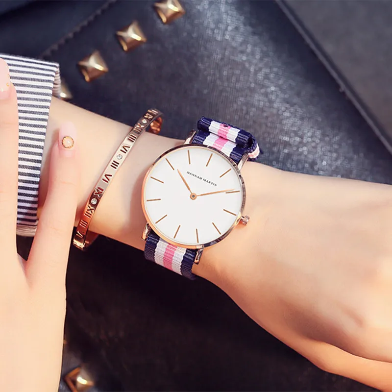 HANNAH MARTIN Fashion Casual Quartz Watch Women Nylon Strap Dress Watches Relojes Hombre Hot Gift relogio feminino | Наручные часы