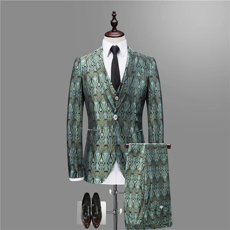 

Costume Homme Slim Patterns Coating 3 Pieces Sets Male Nightclub Hair Stylist Casual Dress