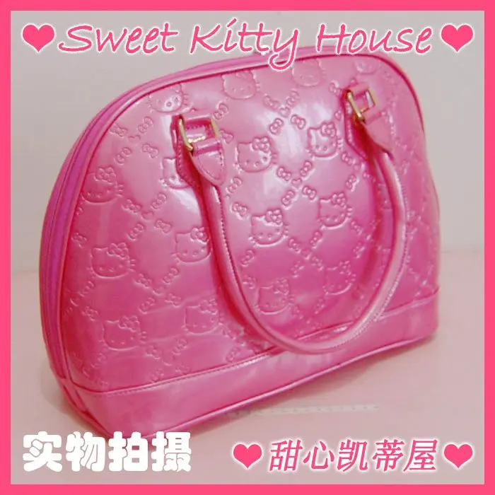 Hello Kitty leather like schoolbag tote bag handbag shoulder Pink Patent Loungefly|bag sunglasses|bag saddlebag purse |