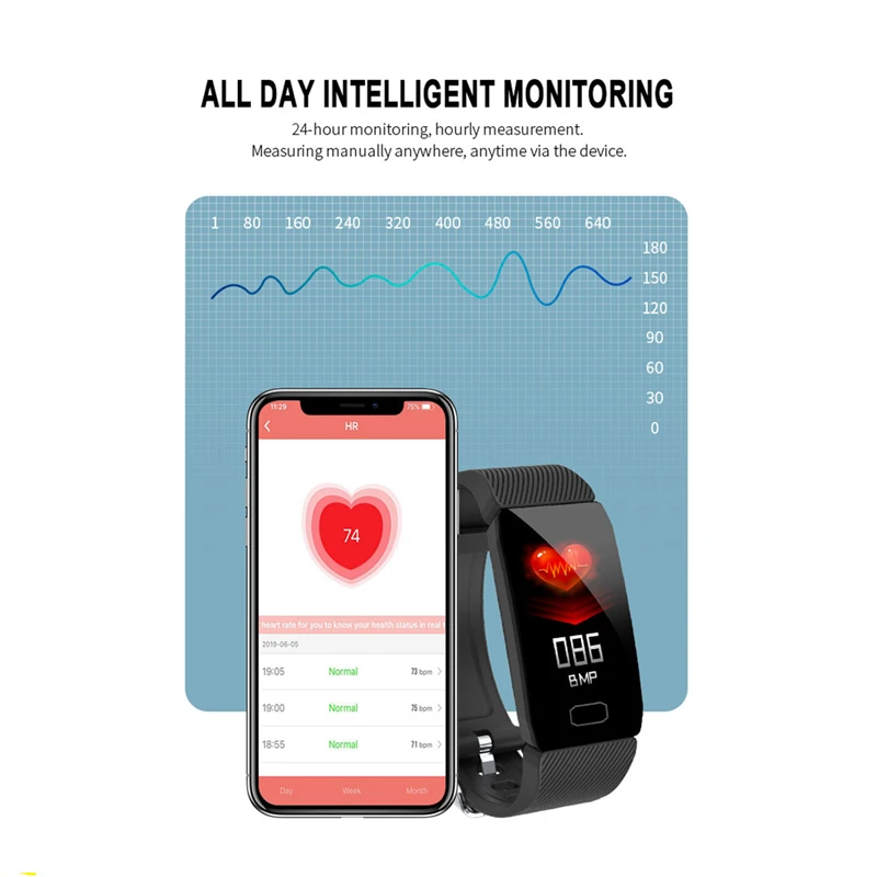 Bakeey Q1 All-day Heart Rate Blood Oxygen Monitor Sports Mode Weather Alarm Multi-language Smart Watch Band Wristbands bluetooth