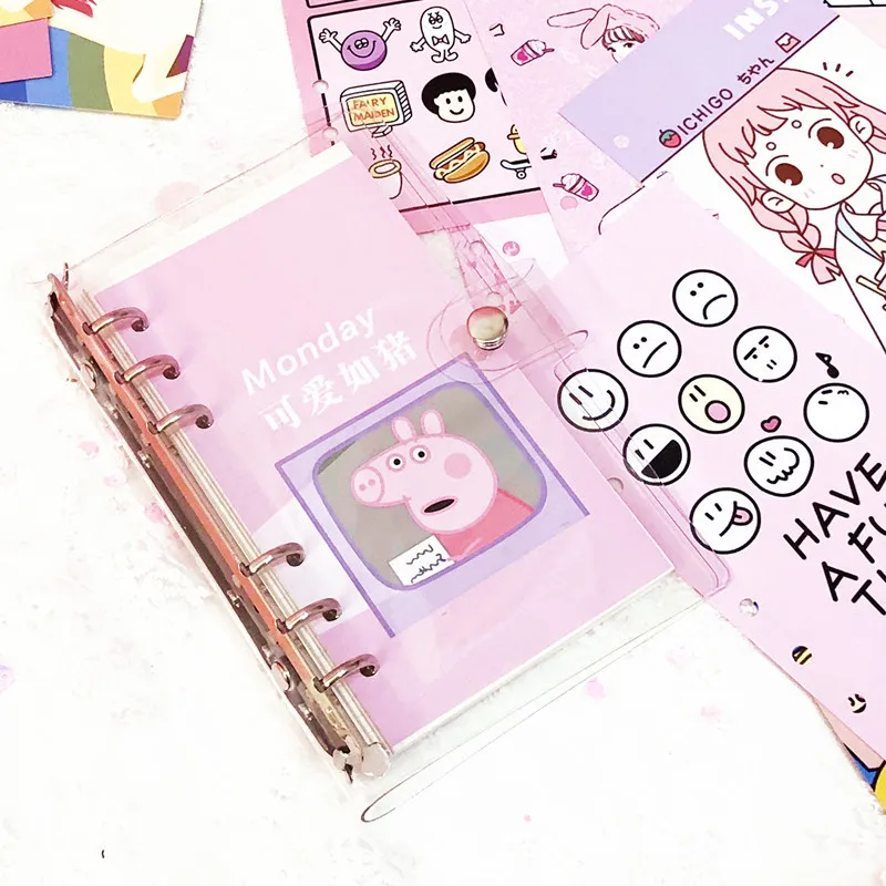 cute like pig Записная книжка для девочек в Корейском стиле с сердечком и Свинкой из ПВХ, прозрачная, с 6 отверстиями, дневник с отрывными листьями, внутри страницы, А6, спиральная записная книжка, Офисная поставка - Цвет: cute like pig