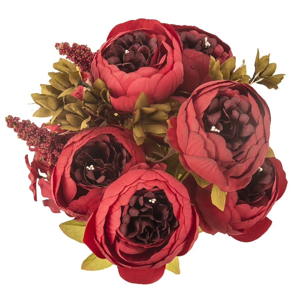 

13 Heads Simulation Plant Real Fake Flower Artificial Peony Flower Wedding Bridal Floral Bouquet for Home Party Decoration