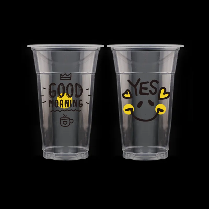 only cup 50 шт PP прозрачный креативный узор одноразовый Сок Фруктовый стакан 500 мл молоко чай кофе Напиток Упаковка пластиковая чашка с крышкой - Цвет: only cup