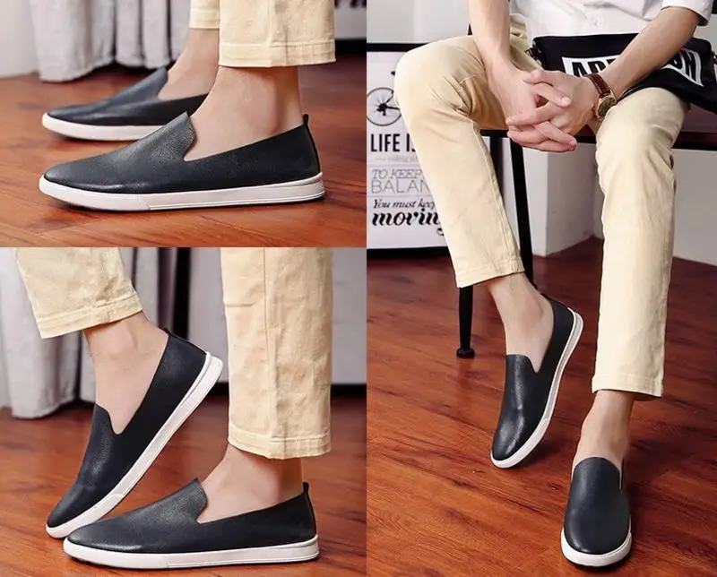 Plus size men shoe fashion platform PU leather flat slip on loafers man casual single shoes zapatillas deportivas zapatos hombre | Обувь