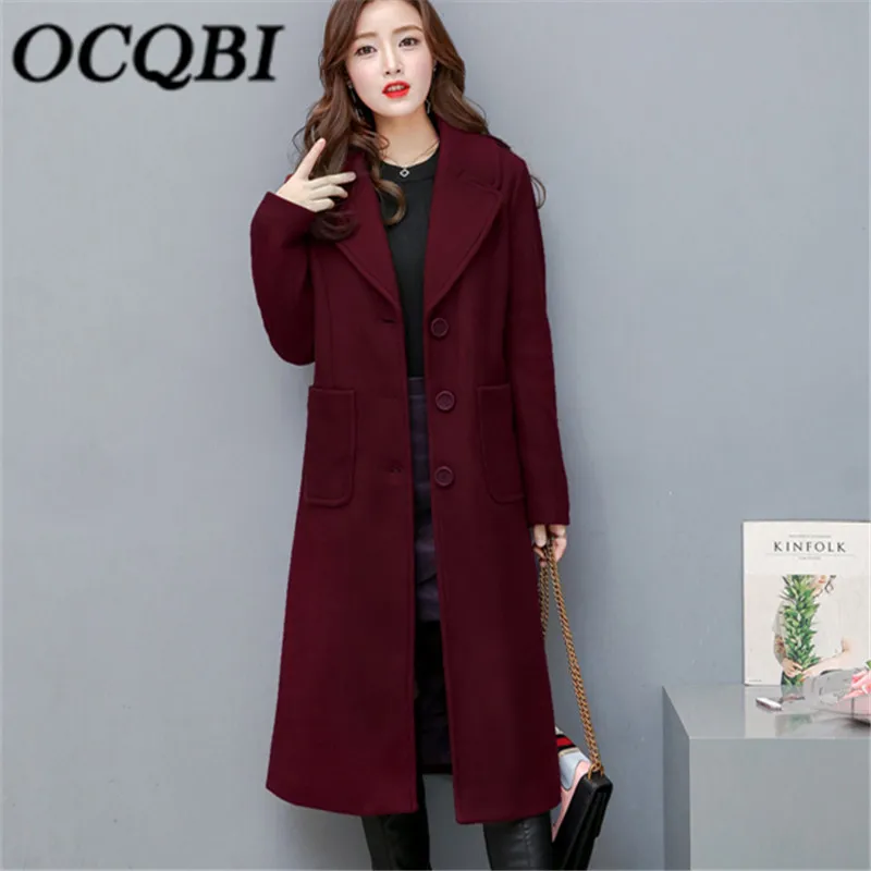2020 зимнее корейское женское длинное шерстяное пальто элегантное модное