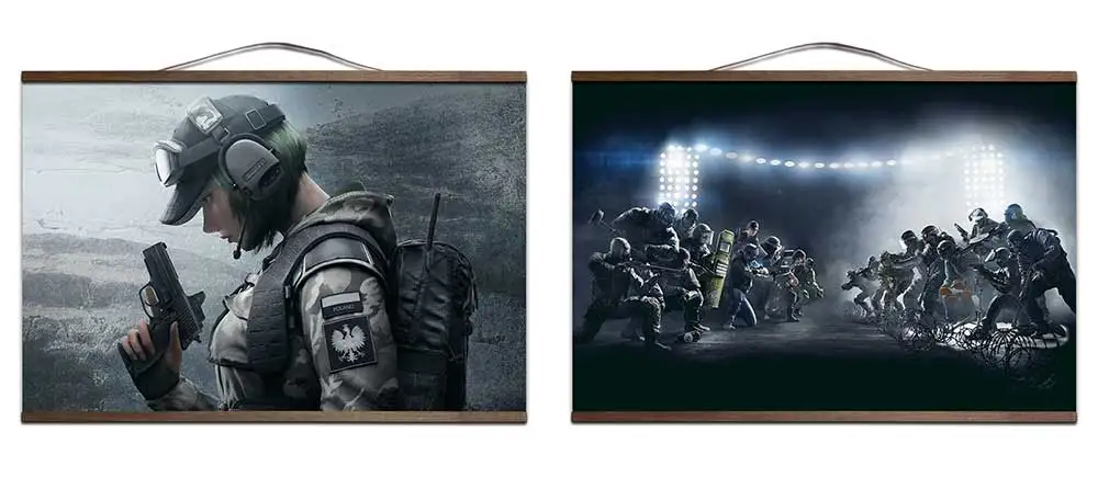 Радуга Six Siege игра плакат для HD холст живопись настенные картины для гостиной с твердой древесины подвесной свиток