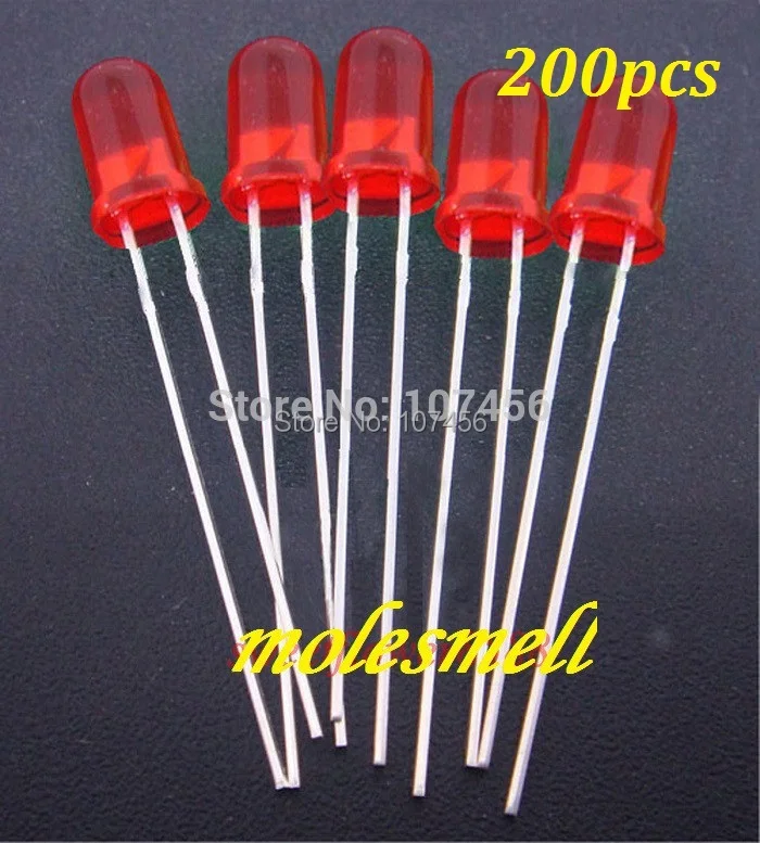 

200pcs 5mm Red Ultra Bright Diffused LED Lamps New free shipping 5mm light-emitting diode 5mm red lens round 5mm wide angle leds