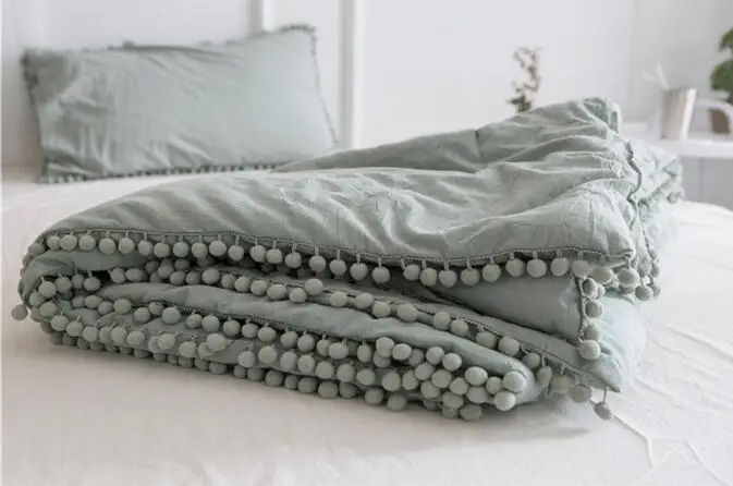 duvet cover150x200cm Однотонный простой пододеяльник, набор постельного белья с помпоном, пододеяльник для двойной кровати, наволочка для спальни - Цвет: duvet cover150x200cm