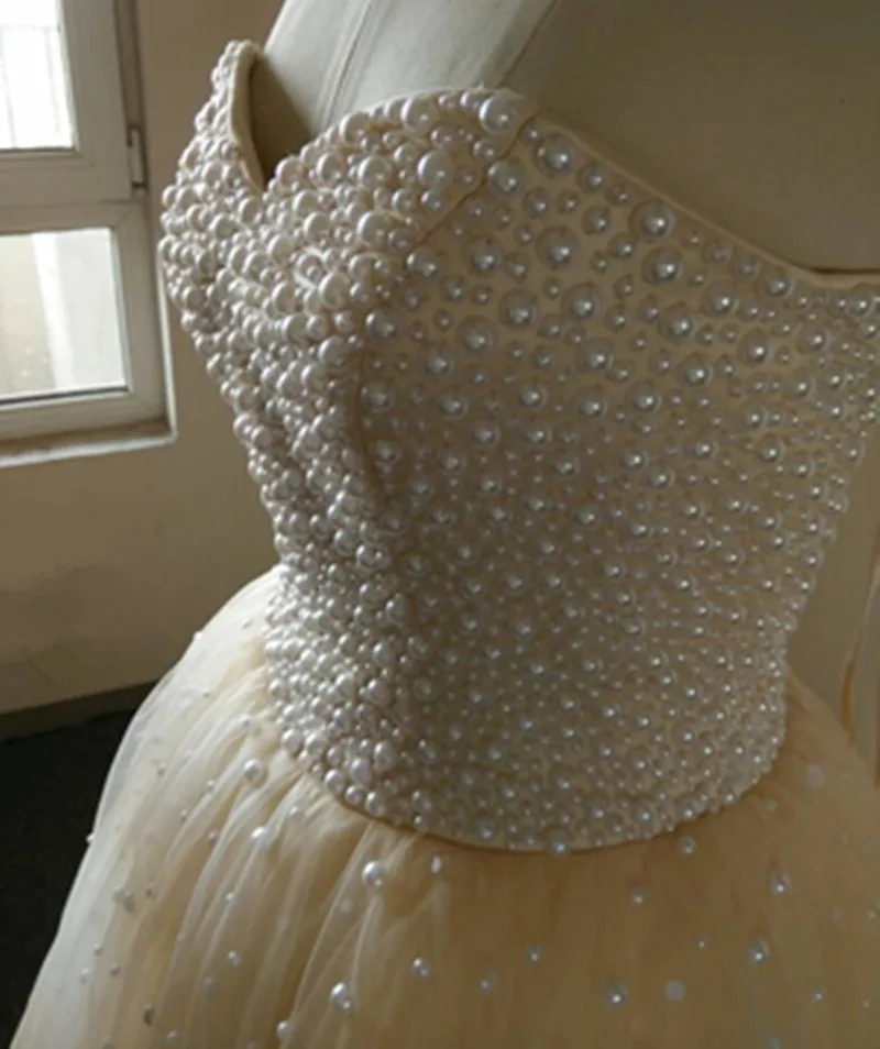 Возлюбленной с плеча жемчугом пляж свадебное платье короткий передний лонг