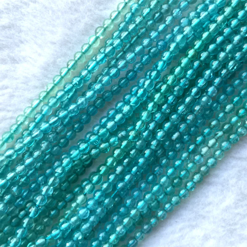 AAA High Quality Natural Genuine Clear Green Blue Apatite Fluorapatite Round Loose Gemstone Beads 15" 05722 | Украшения и