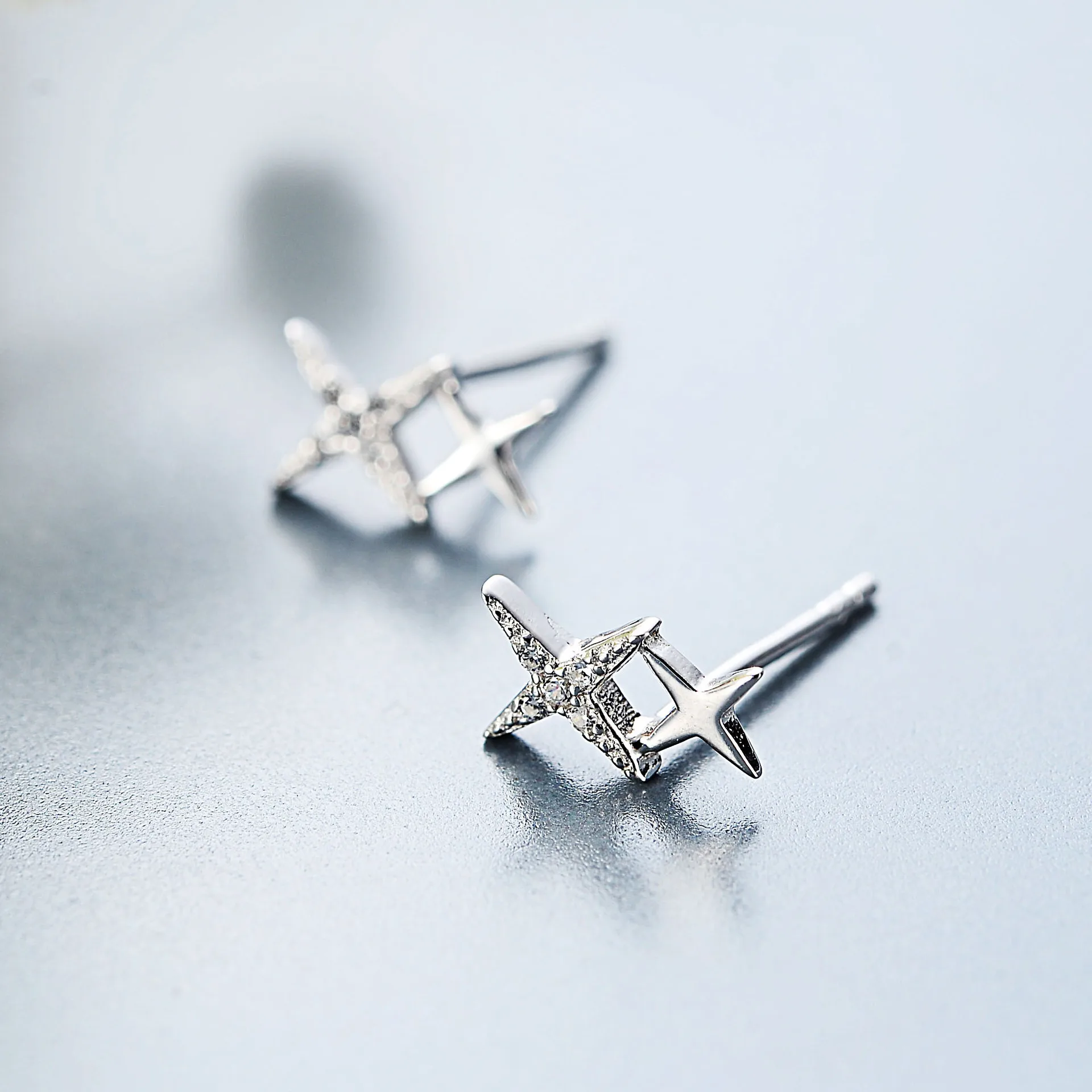 Серьги Four awn star full cz 100% Стерлинговое Серебро 925 пробы ювелирное изделие модный