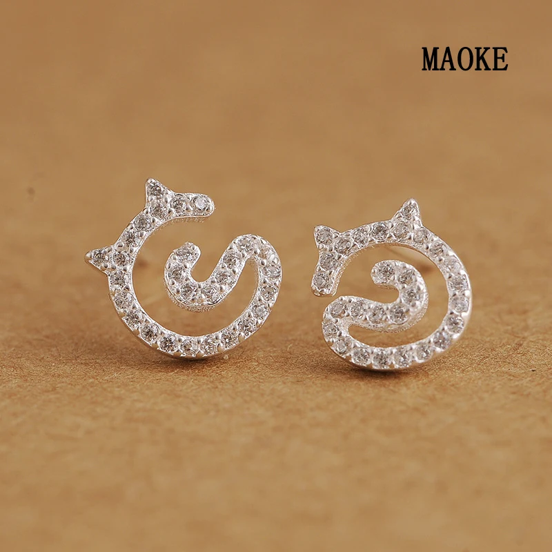 Женские серьги с котом из циркония корейские милые темпераментные стерлингового