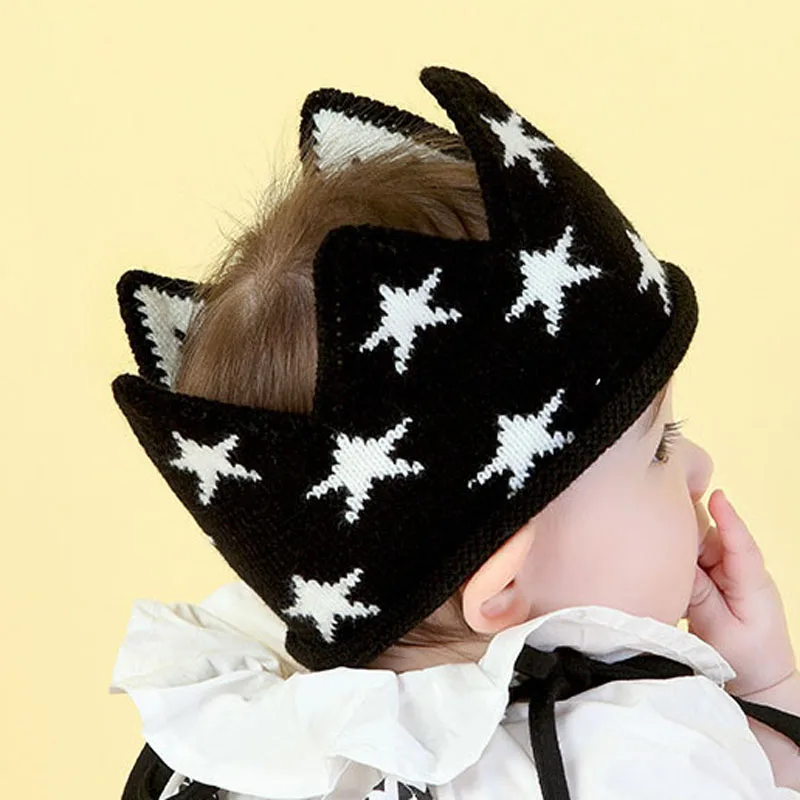 Новые детские шапки с короной для девочек и мальчиков вязаные со звездочками