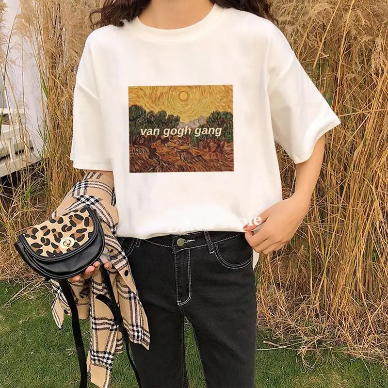 Новая женская футболка Ван Гог арт Картина маслом решетка печать Милая