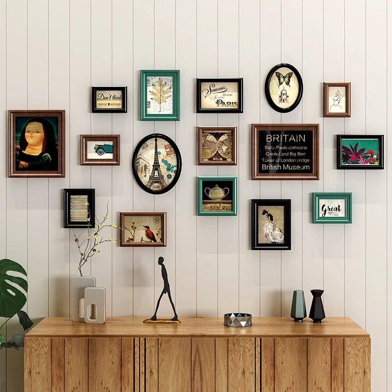 16 шт./компл. классическая деревянная настенная фоторамка прямоугольная и круглая