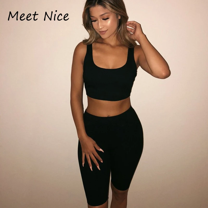 Укороченный топ и шорты для женщин повседневный короткий без рукавов спортивный