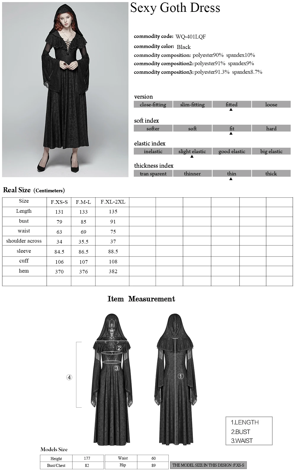 

PUNK RAVE Women Gothic Dress Vintage Black Witch Lace Sexy Dresses Evening Party Steage Performance Fashion Hooded Dress