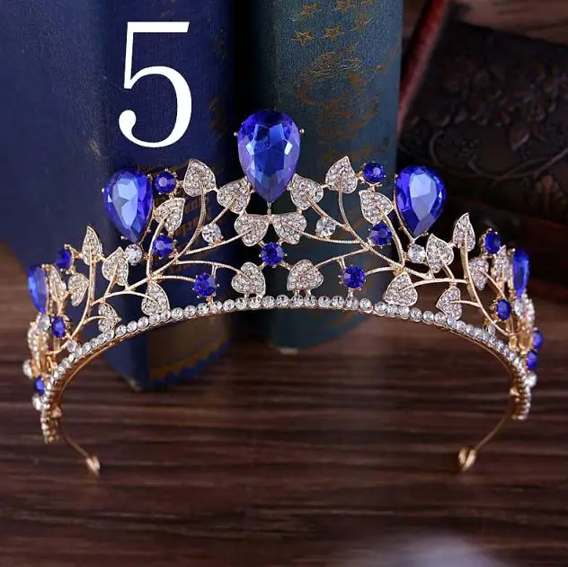 Роскошные серебряные, Синие стразы, Золотая свадебная тиара, корона королевы, диадема, Корона невесты, головной убор, свадебные аксессуары для волос, тиара - Окраска металла: 5