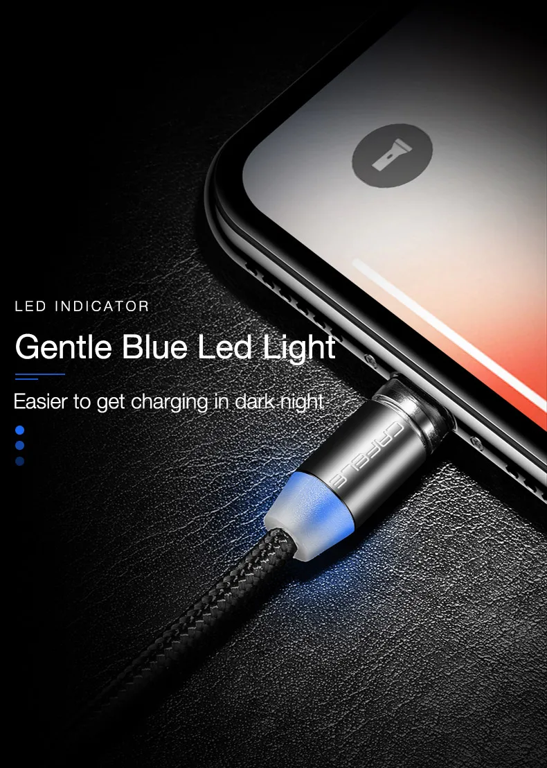 Cafele светодиодный магнитный USB кабель для iPhone, Micro USB кабель, USB C Магнитный зарядный нейлоновый кабель для телефонов samsung Xiaomi huawei