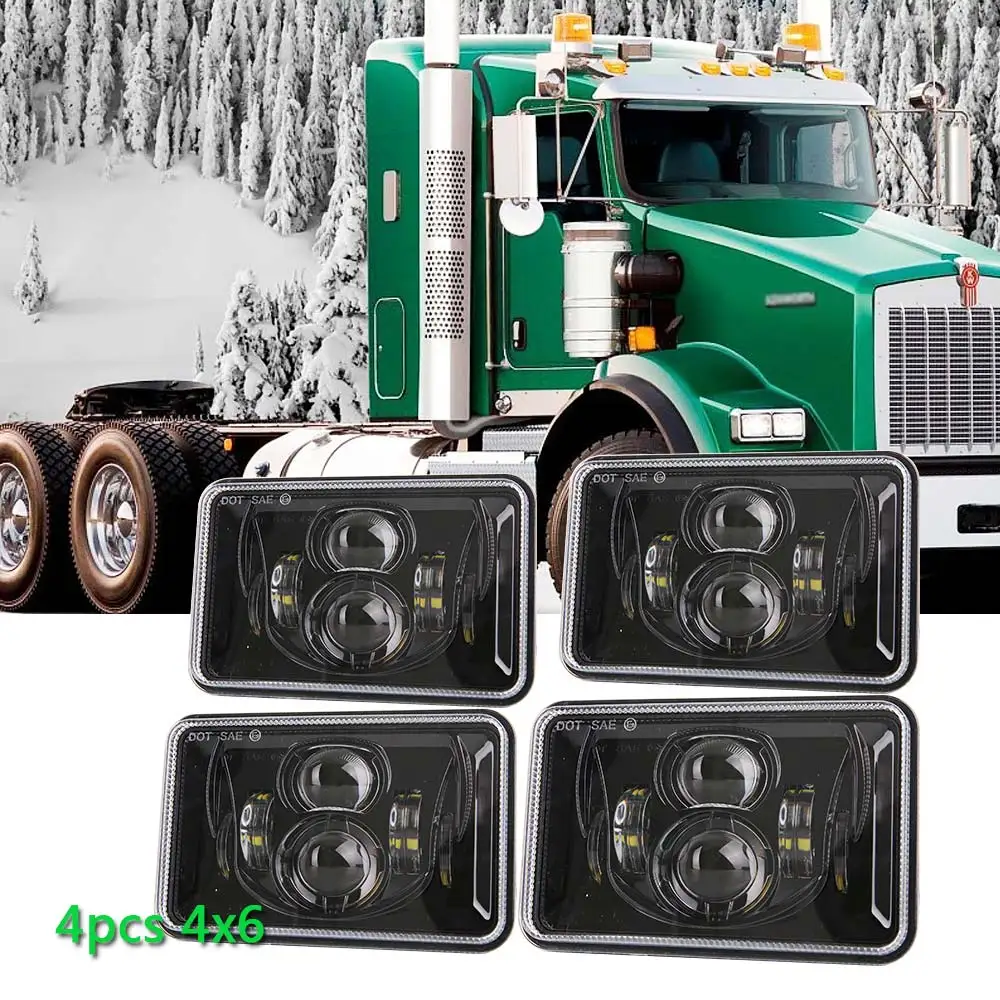 4pcs 4x6 inch Rectangular Projector LED Headlights Sealed For Peterbilt Kenworth T800 T400 T600 W900B/L Trucks | Автомобили и