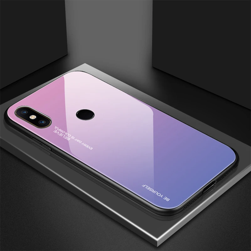 pink and purple Градиентный чехол из закаленного стекла для Xiaomi Mi9SE A1 A2 A3 Lite Redmi 7A K20 Pro Note 8 7 6 5 Pro 5 Plus, защитный чехол на заднюю панель - Цвет: pink and purple