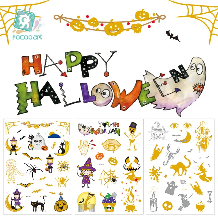 VT501/модные временные золотые татуировки для Хэллоуина водостойкие металлические