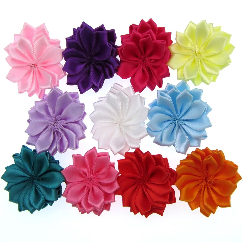 20 штук атласных ленточных цветов, свернутых в розетку, наложенных друг на друга, аппликация для шитья, брошь на свадьбу, самодельные ремесла, материалы 4.0 см.