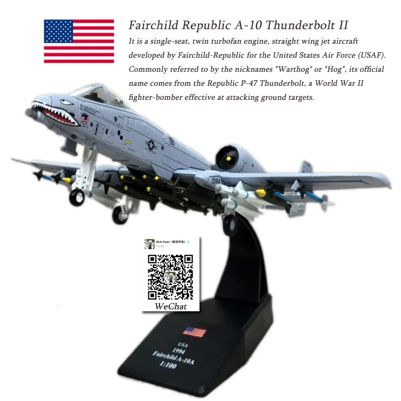 WLTK 1/100 масштаб A-10 Thunderbolt II Warthog Штурмовик 23-й TFW Летающие тигры литая под давлением металлическая модель истребителя игрушка для коллекции