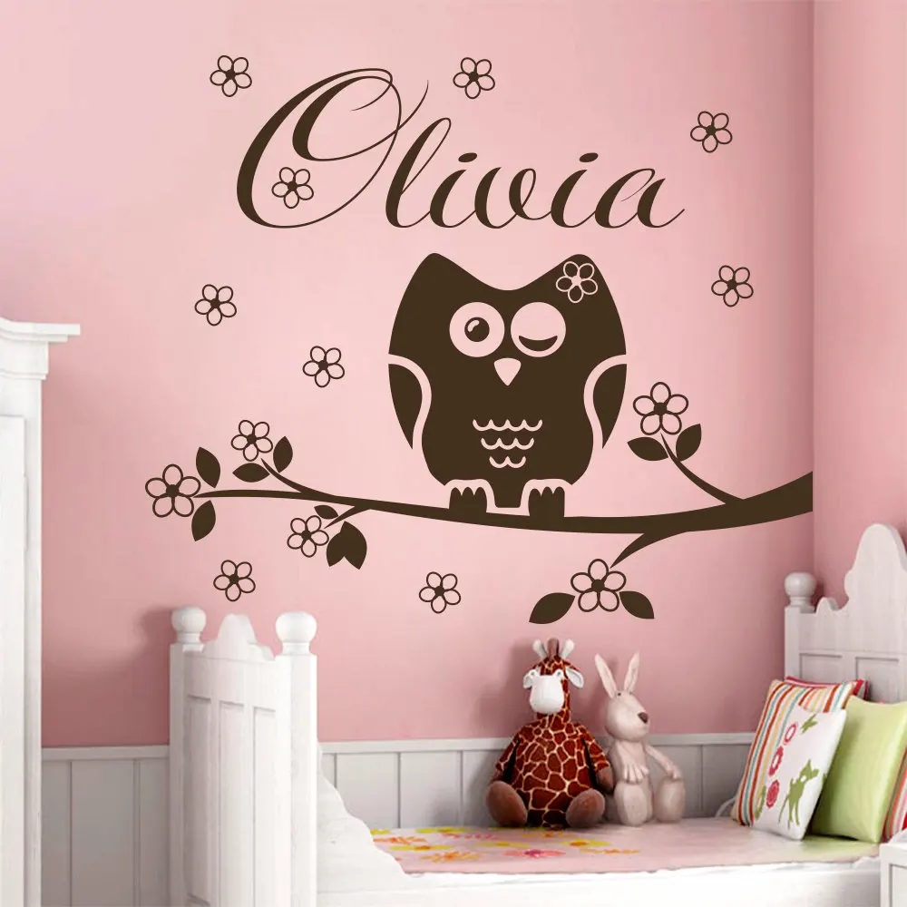 

Name Wall Decal Owl Decorations Nursery Baby Girl Room Bedroom Decor Vinyl Decals Custom Personalized Name Stickers Mural YK-8