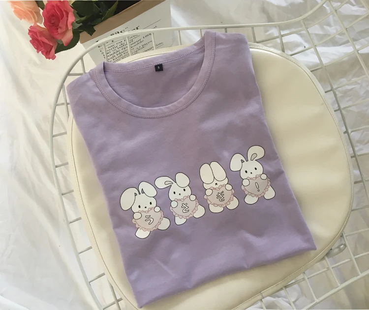 Neploe Kawaii женская футболка с милым Кроликом, женская футболка с коротким рукавом для студенток в стиле преппи, стильная футболка для девочек, хлопковые свободные топы 38608