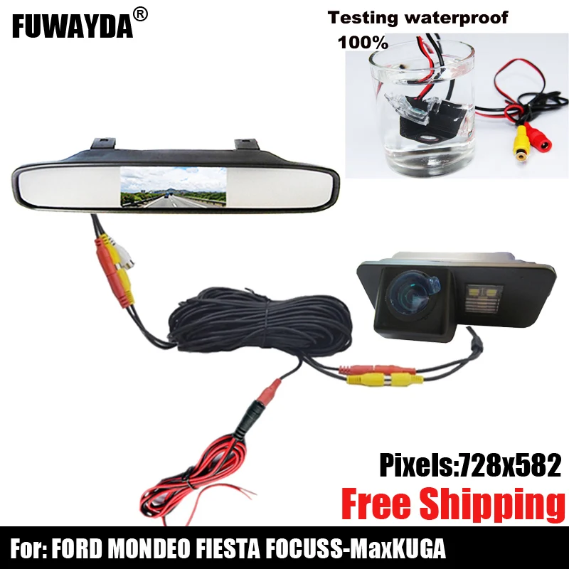 

CCD Waterproof Parking LED Night Vision Car Rear View Camera With 4.3" Car Rear view Mirror Monitor Ford Fiest Kuga S-Max Focus