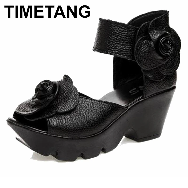 

TIMETANG New Summer Flower Woman Sandals Platform Thick Heels Summer Women Shoes Hook & Loop Fashion All Match Shoes For Ladies