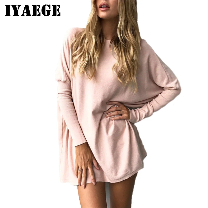 IYAEGE Pull Femme 2019 Autumn Winter O Neck Jumper Knitted Sweater Women Lantern Sleeve Long Loose Pullover jersey mujer | Женская
