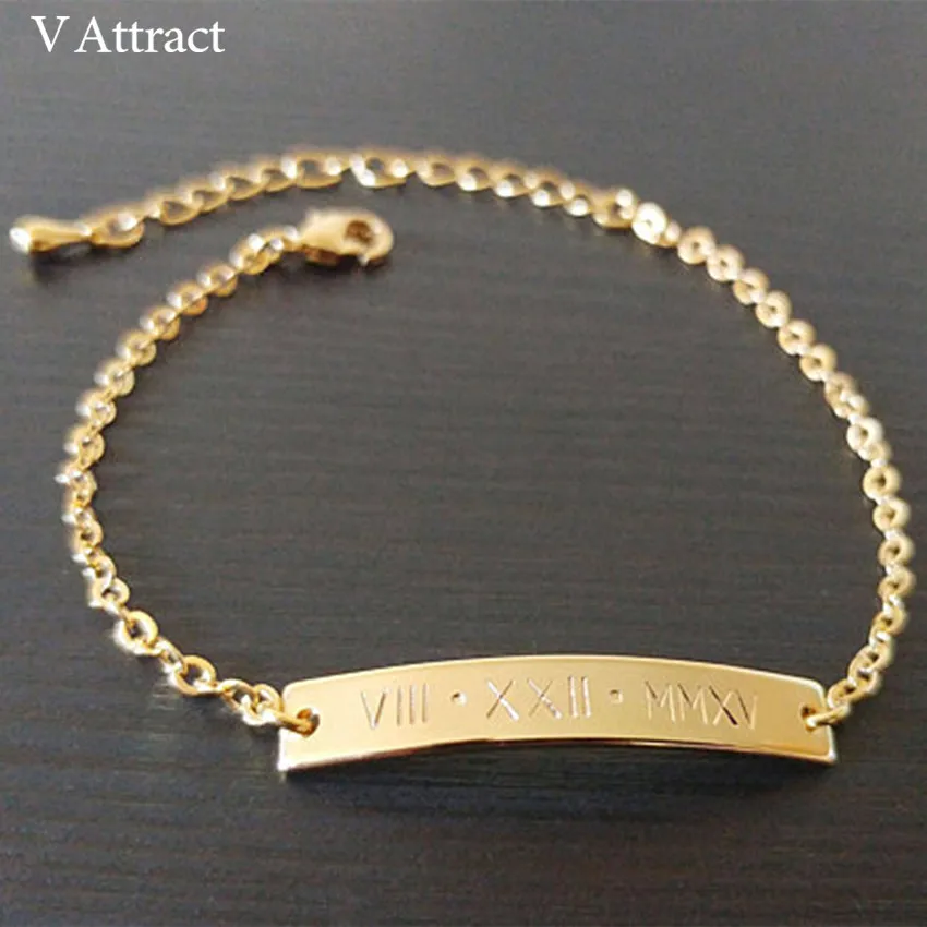 30*8 мм римская цифра браслет персонализированное очарование Pulseira Masculina Золотой