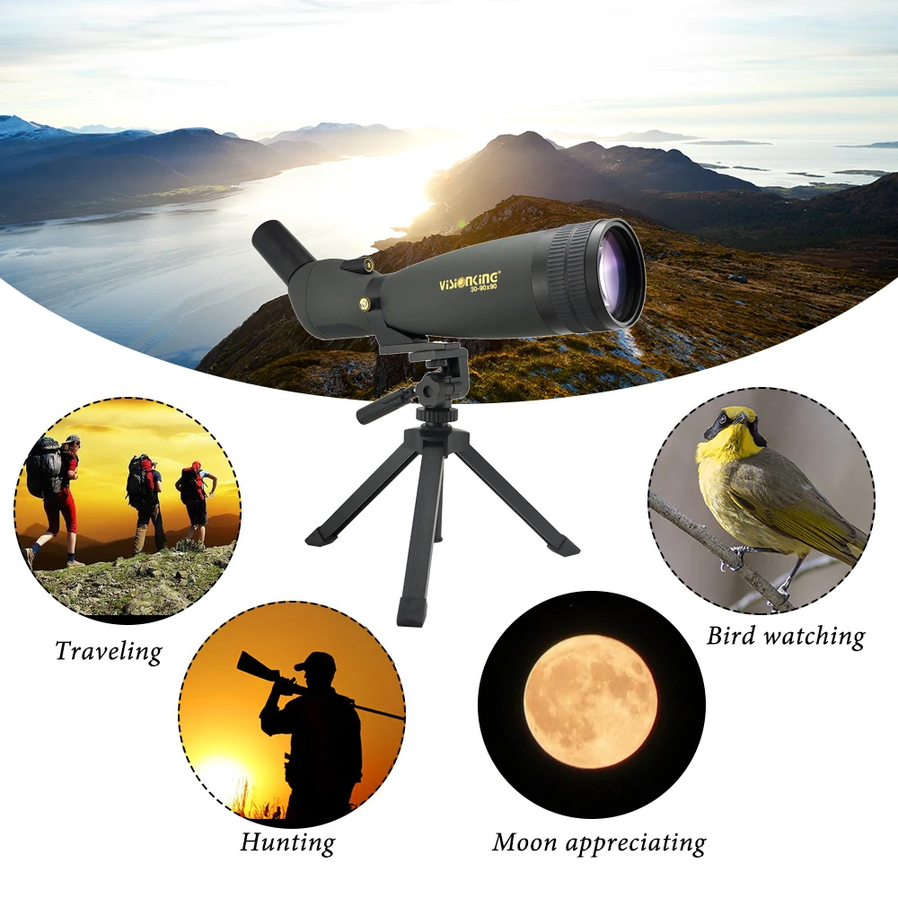 Visionking 30-90X90 Зрительная труба Bak4 охотничья направляющая для наблюдения за птицами дальний водонепроницаемый монокулярный телескоп с адаптером для телефона
