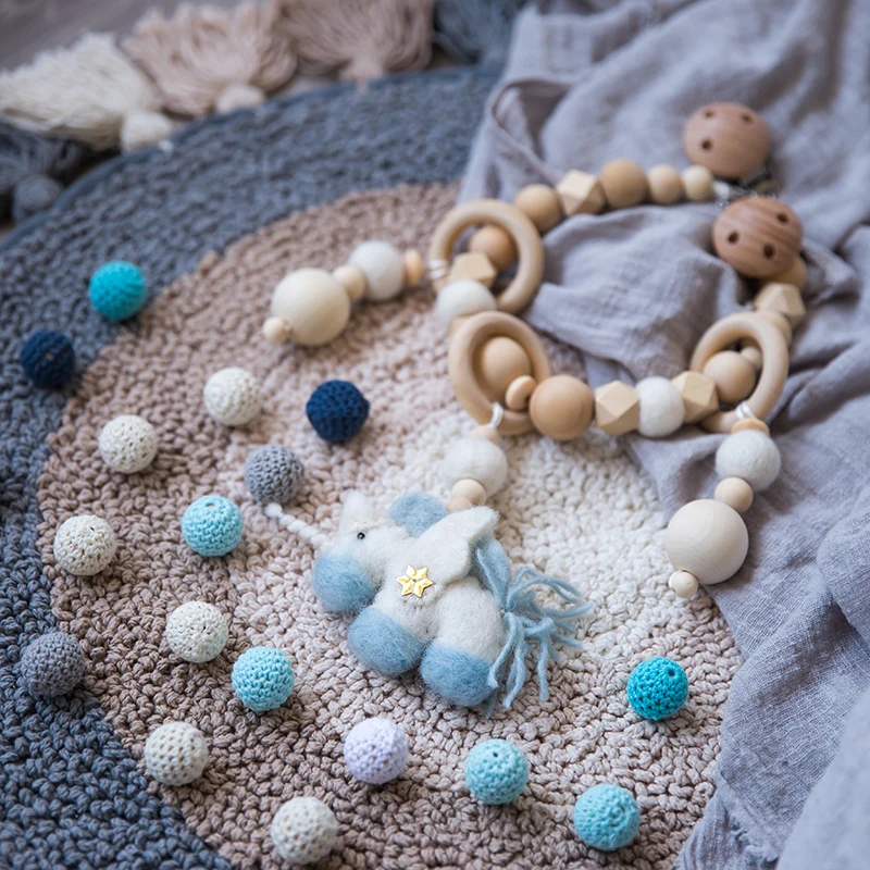 1PC Baby Rattle Wood Bird Pacifier Chain Pram Cart Wool Ball Chain Holder Handmade Stroller Accessories For 0-12 month Baby Toys