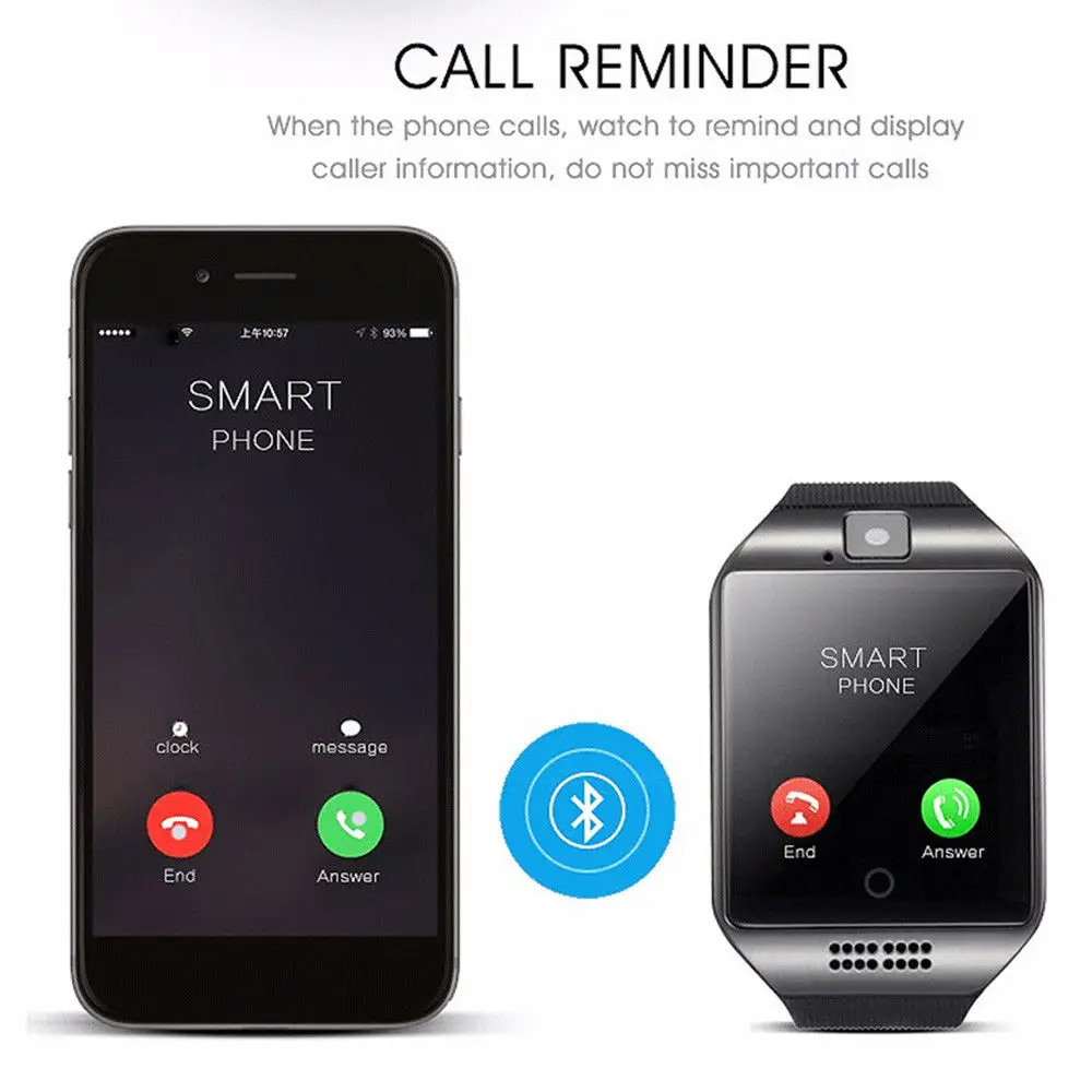 Bluetooth Сенсорный экран Q18 Смарт-часы для Android мобильных iPhone X 8 sim-карты smartwatch