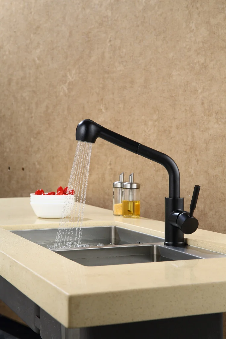 Выдвижной Смеситель для кухни черный кран с одним отверстием крепление на