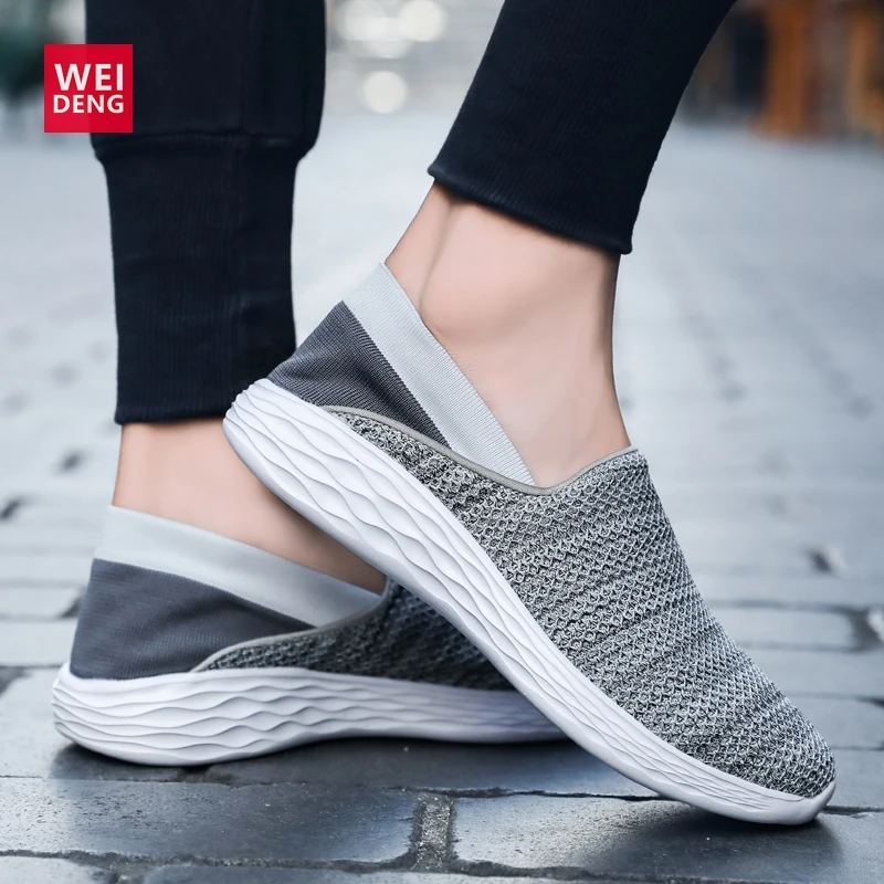 WeiDeng Fly knitted Slip on Casual Air Mesh Couple Non Leather Soft Breathable unisex Patchwork Men Women Shoes | Обувь