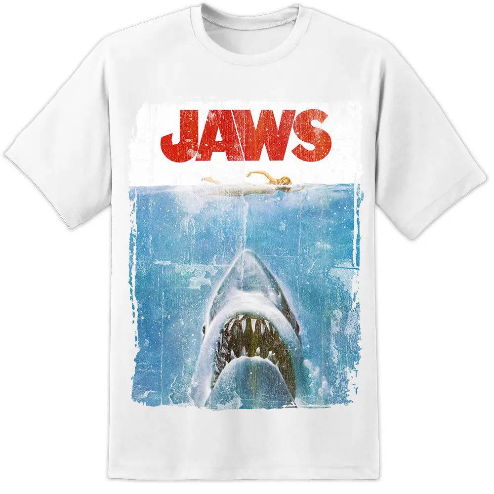 JAWS DISTRESSED SPIELBERG ретро фильм плакат Футболка-огромный принт! Футболка с принтом