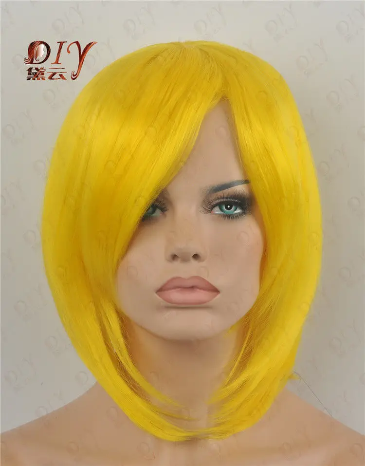 J001475 Прямой Парик Желтый Новый Женский Короткие Cos Костюм Партии Тепла Полный
