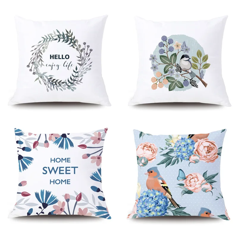 Наволочка с изображением птиц и цветов милый домашний декор наволочка из